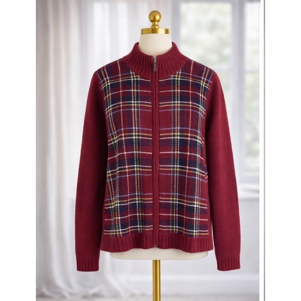VTG Eddie Bauer 100% Lambswool Full Zip Cardigan Sweater Womens Large Cabincore